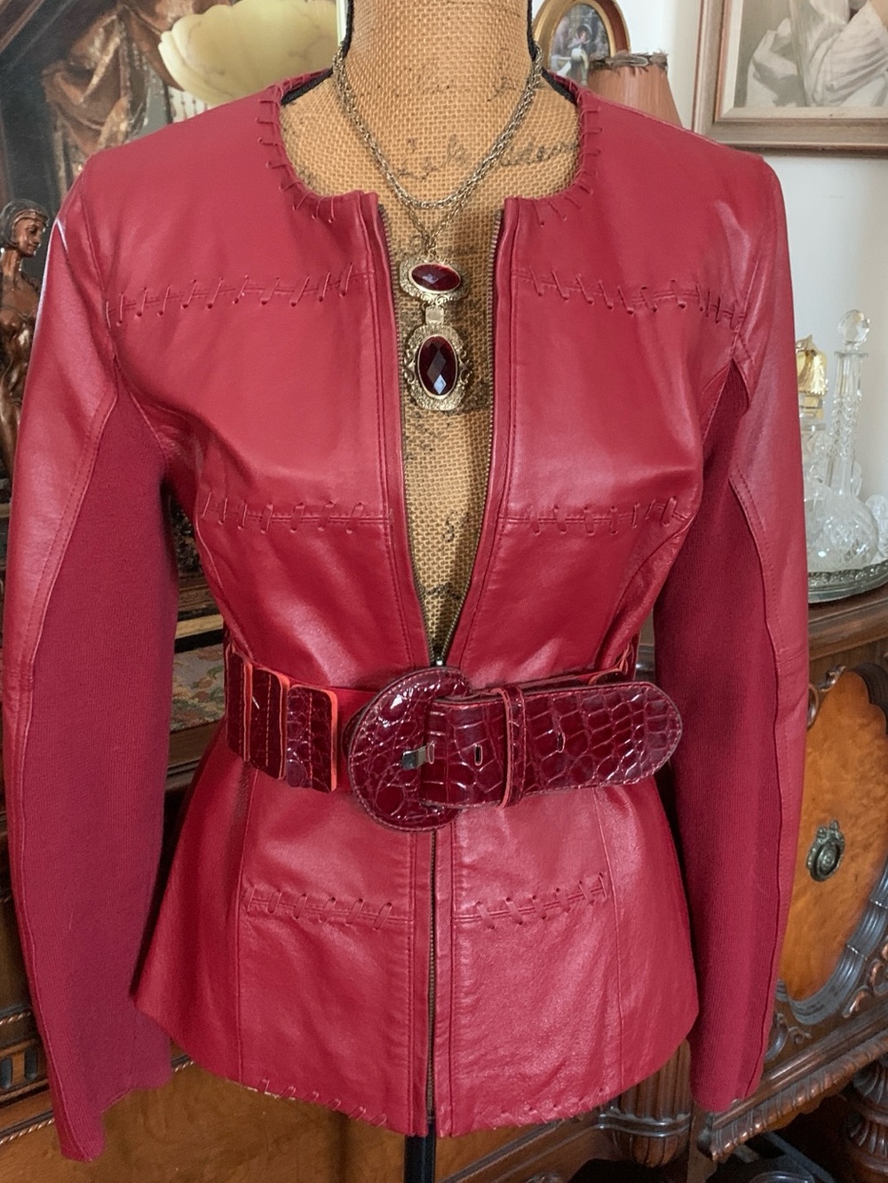 Vintage Red Confident Boho City Biker Country Glam Leather Jacket Blazer